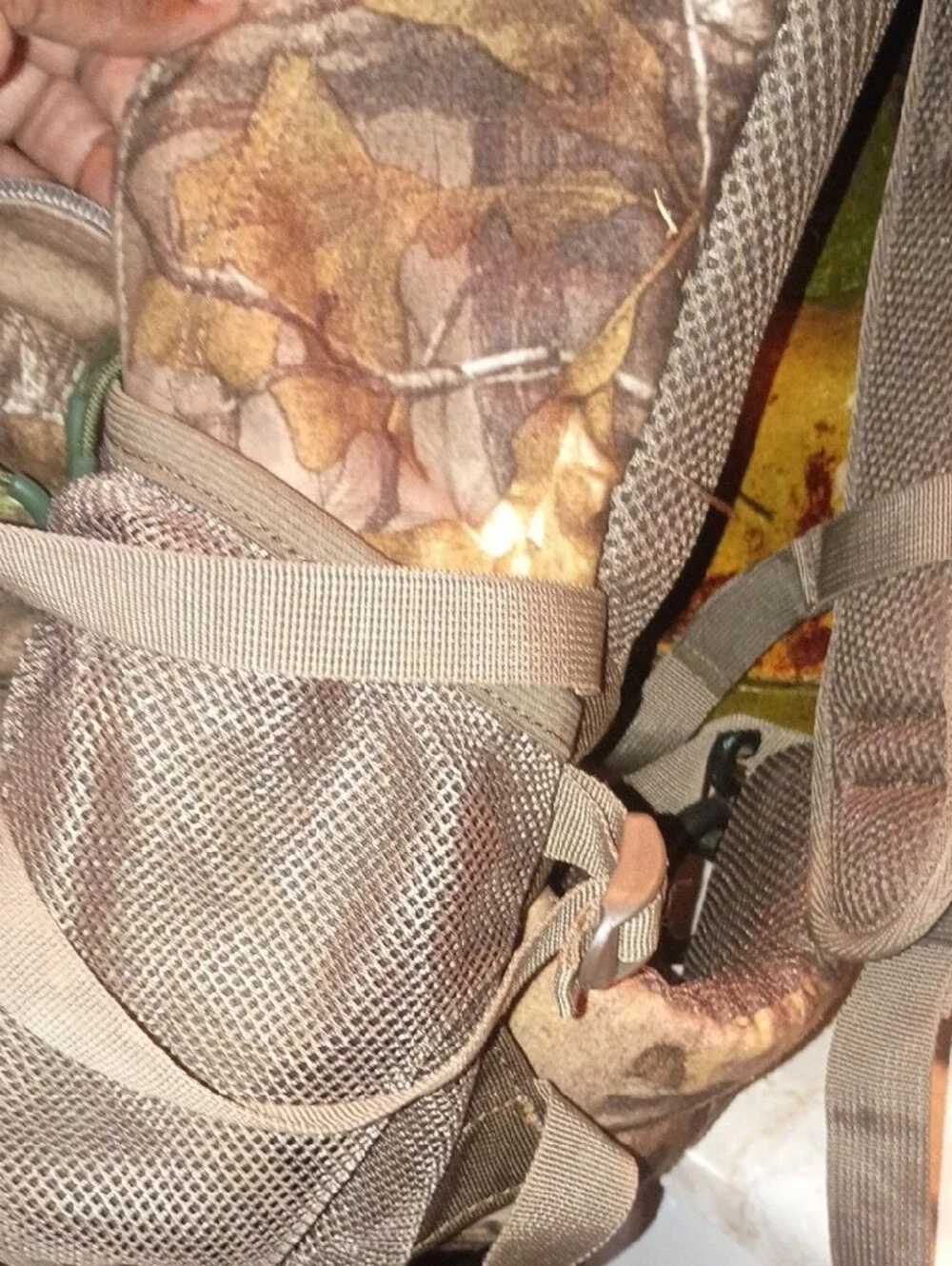 Realtree Men's Camo Backpack in Brown and Green with Orange Logo